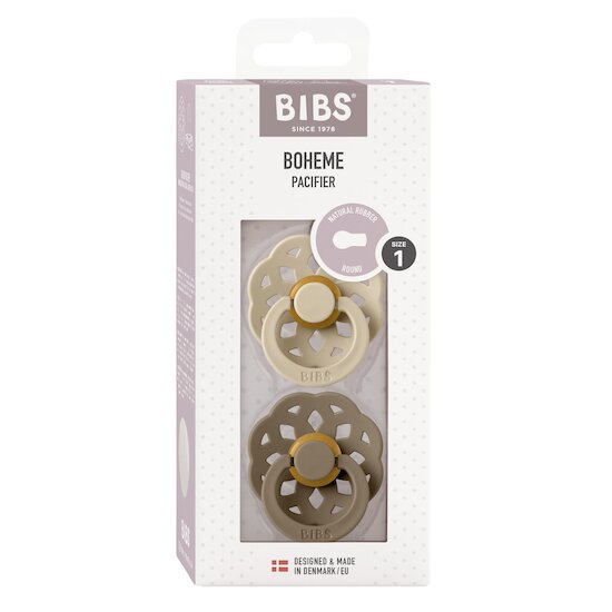 BIBS Tétines Boheme 2 Pack Caoutchouc naturel Vanilla/Dark Oak 