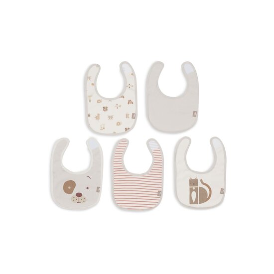 Jollein Lot de 5 Bavoirs Jersey imperméable Animal Friends Multicolore  Jollein Lot de 5 Bavoirs Jersey imperméable Animal Friends Multicolore