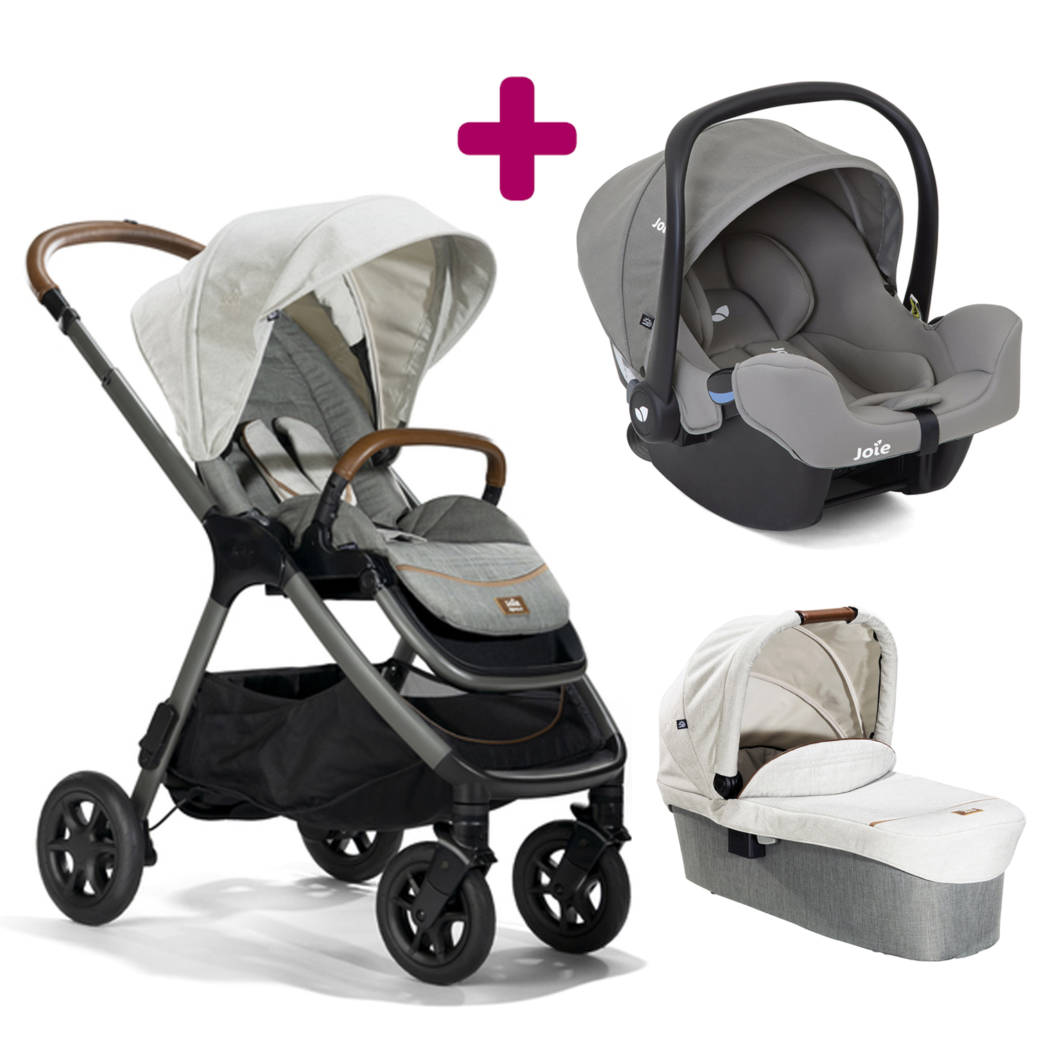 Pack poussette trio Finiti Oyster + coque I-snug gray flannel + nacelle Ramble Oyster Joie