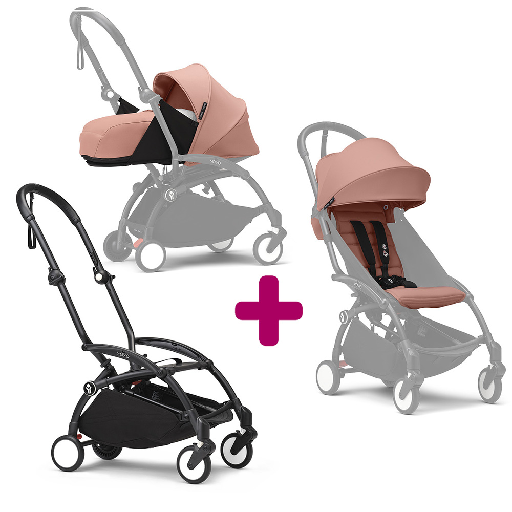 Stokke - Pack Poussette duo chassis YOYO³ Noir + pack 6+ YOYO³ Ginger + pack nouveau-né YOYO³ Ginger  Stokke
