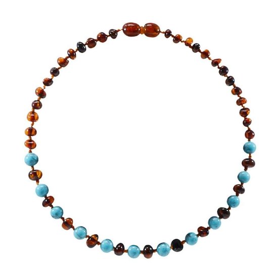 Irréversible Bijoux Collier ambre et pierre naturelle pour bébé Cognac Et Turquoise Bleu 0-2 ans