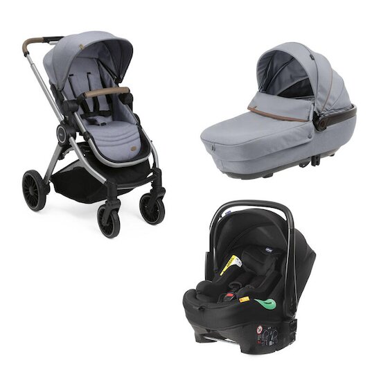 Poussette 3 en 1 Bébé Combinée Siège-Auto Nacelle Trio Réversible .GRIS  FONCE