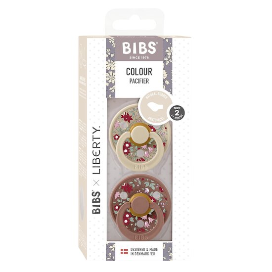 BIBS BIBS x Liberty Tétine Colour 2 Pack Caoutchouc naturel Anatomique Vanilla/Woodchuck 6-18 mois