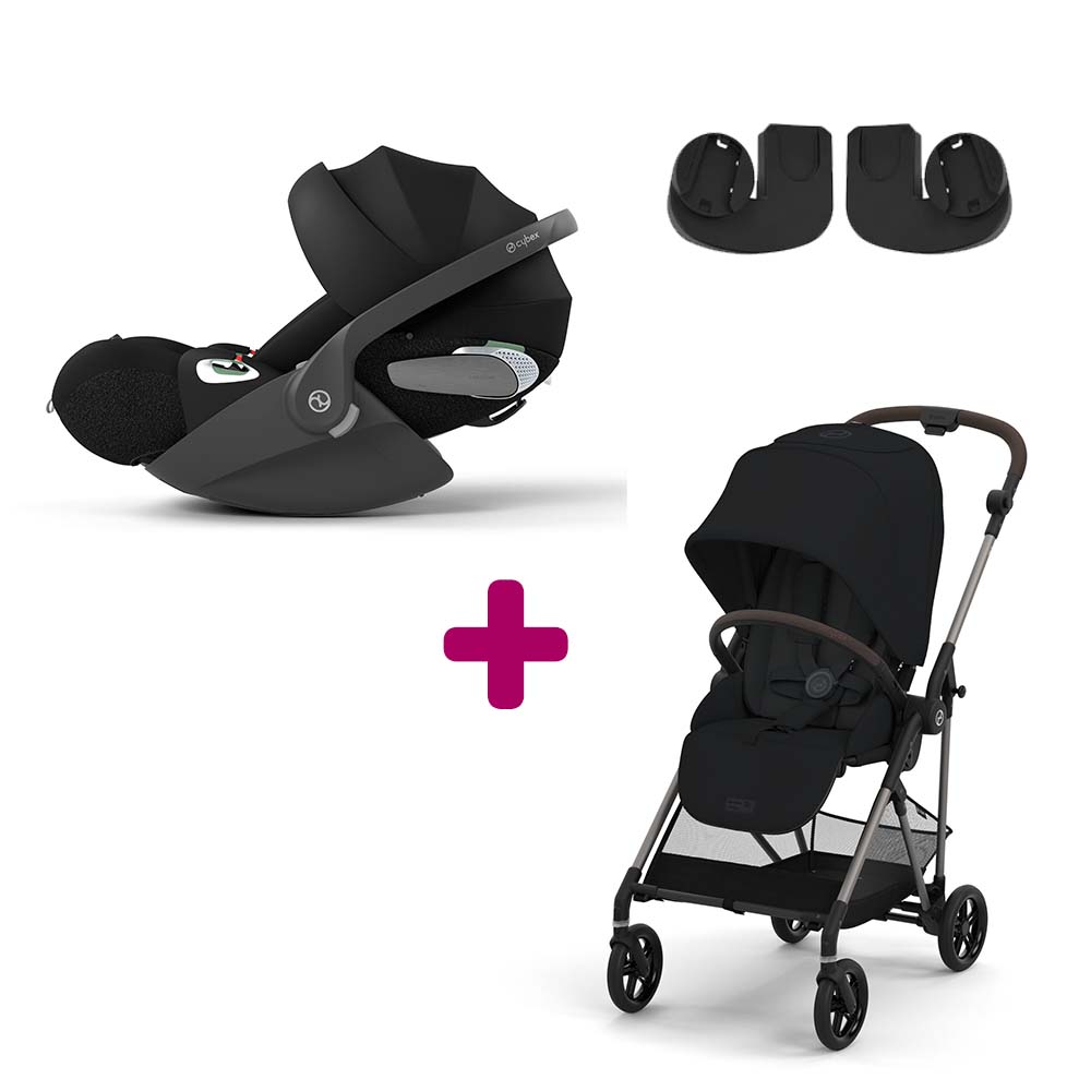 Cybex - Pack Poussette Duo Melio 4 Magic Black + adaptateurs + Coque Cloud T i-Size Sepia Black  Cybex