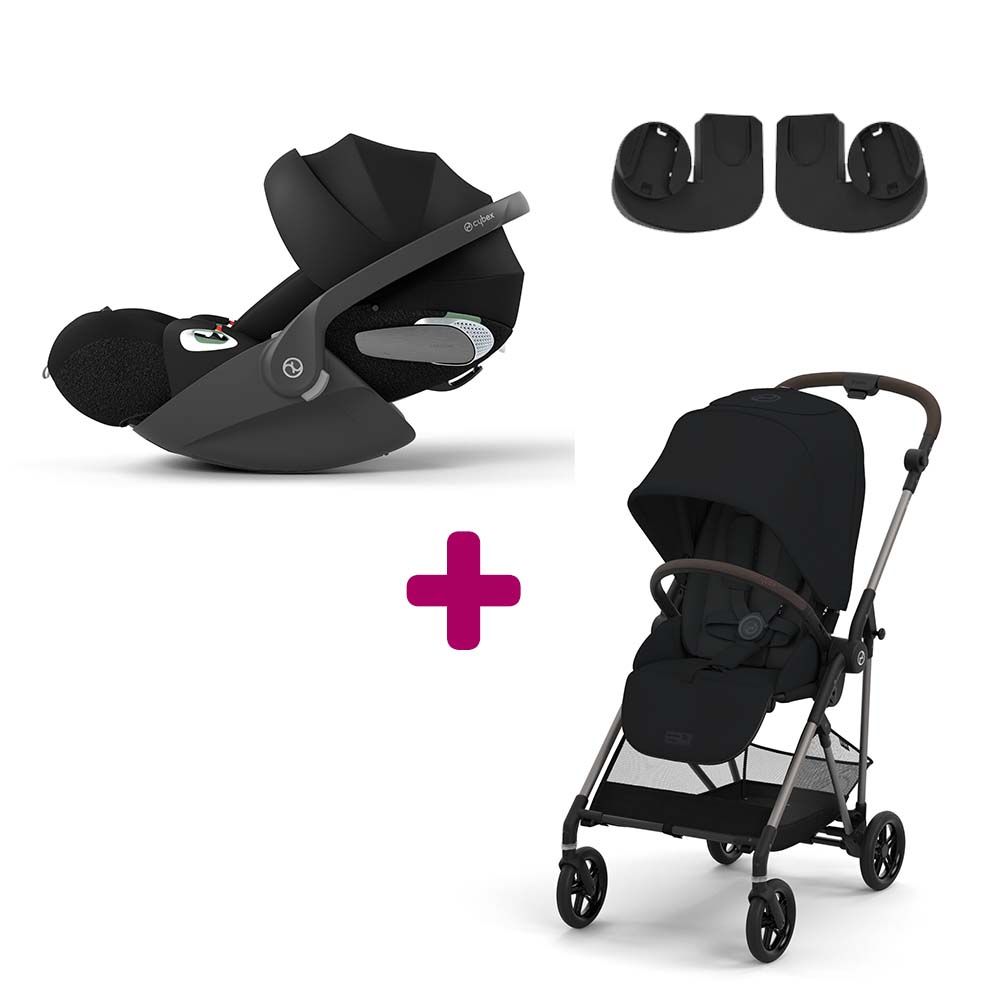 Pack Poussette Duo Melio 4 Magic Black + adaptateurs + Coque Cloud T i-Size Sepia Black Cybex