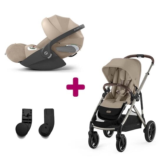 Cybex Pack Duo Poussette Gazelle S Châssis Taupe et Siège Almond Beige + adaptateurs coque + coque Cloud T i-size tissus plus Cozy beige  