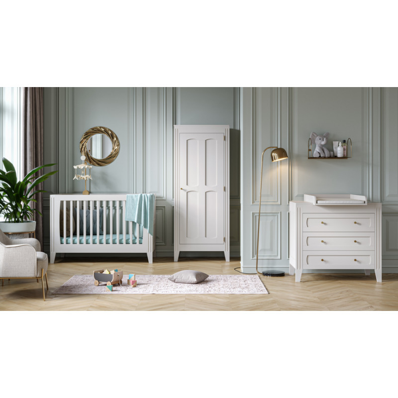 Chambre bébé complète Milenne : lit évolutif 70x140, commode, armoire Vox