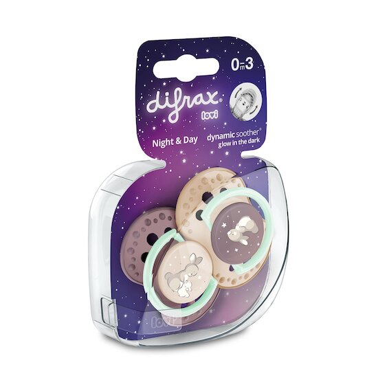 Difrax Lovi Sucette dynamique Nuit & Jour Rose  Difrax Lovi Sucette dynamique Nuit & Jour Rose