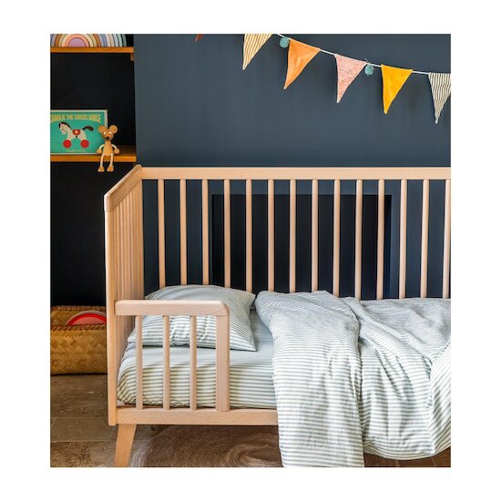 Kadolis Housse de couette Percale de Coton Bio bébé Rayé Bleu ardoise 