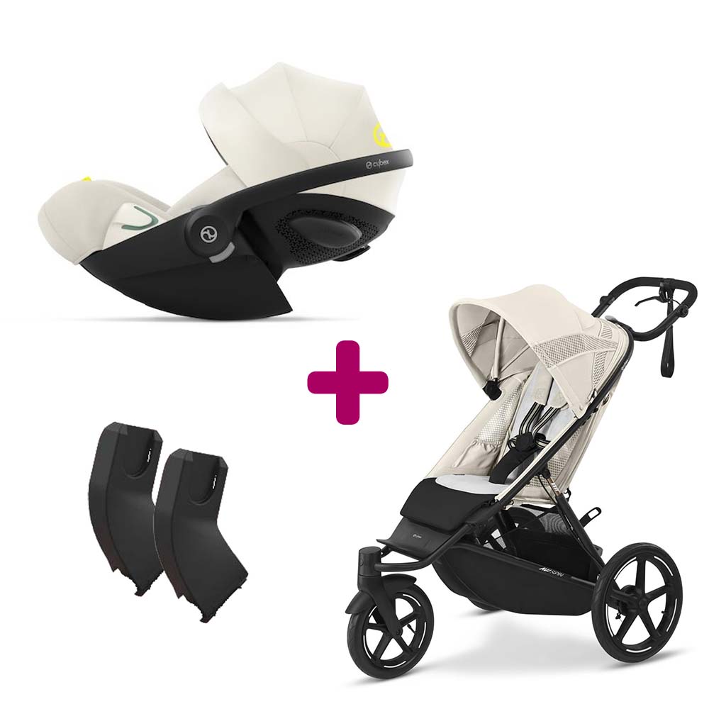 Cybex - Pack Poussette duo Avi Spin Seashell Beige + adaptateurs coque + coque Cloud G tissu plus Seashell Beige  Cybex