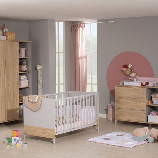 Transland Chambre bébé complète Elouen : lit 70x140, commode à langer, armoire 2 portes  