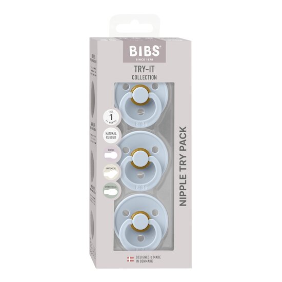 BIBS Tétines Coffret découverte 3 Pack Baby Blue/Baby Blue 0-6 mois