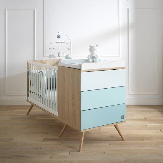 Sauthon Lit combine evolutif en 90x190 seventies blanc Bleu 60x120 cm