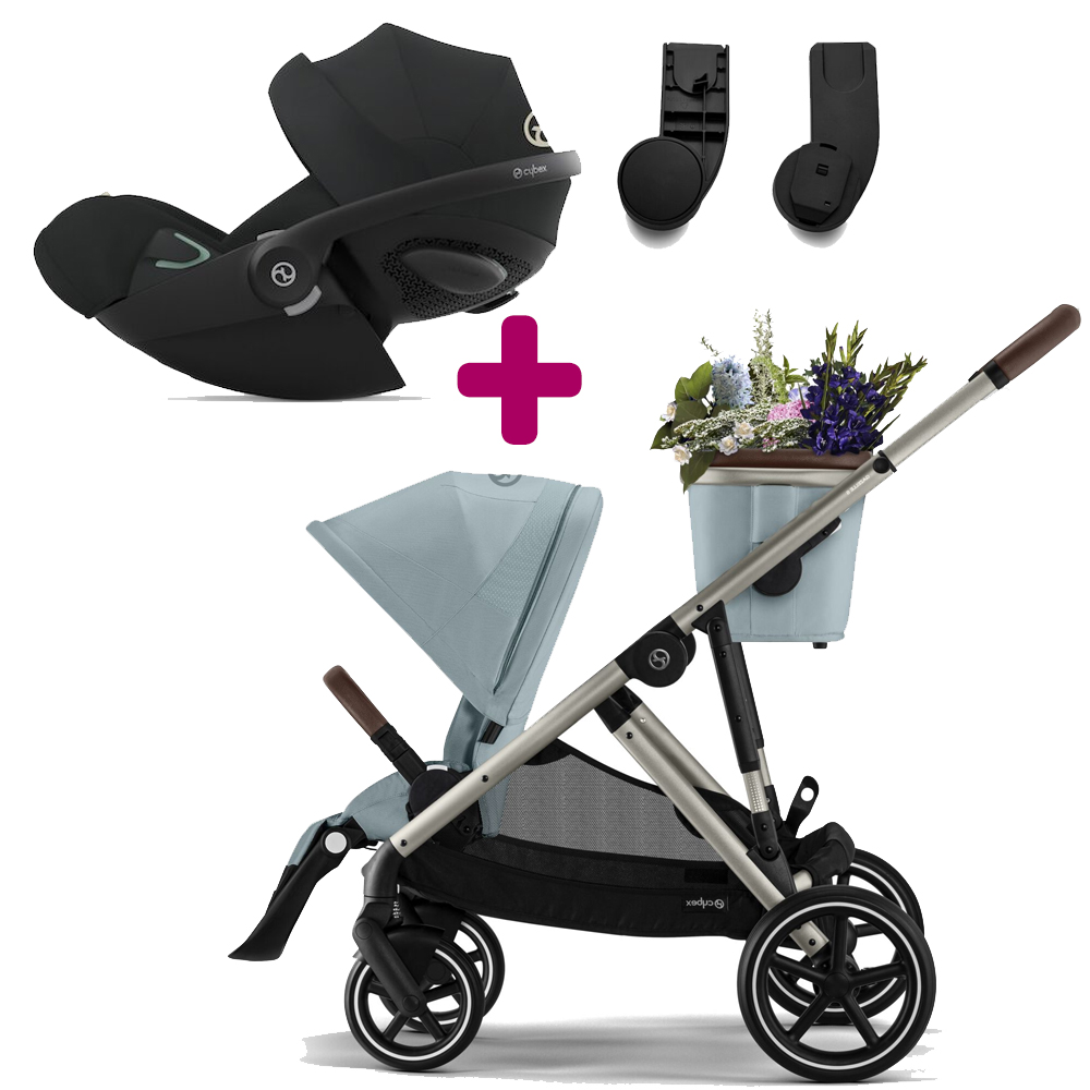 Pack Poussette Duo Gazelle S 2023 Taupe sky blue + adaptateurs + Coque Cloud G i-Size Tissu Plus Moon Black Cybex