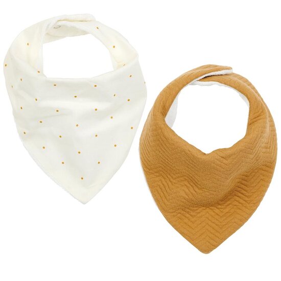 Nattou Charlie 2 bavoirs bandanas  Vanille/Caramel 