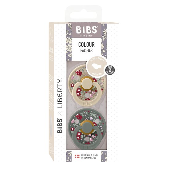 BIBS BIBS x Liberty Tétine Colour 2 Pack Caoutchouc naturel Anatomique Vanilla/Pine 6-18 mois