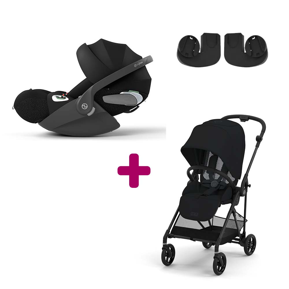 Cybex - Pack Poussette Duo Melio 4 Magic Black + adaptateurs + Coque Cloud T i-Size Sepia Black  Cybex