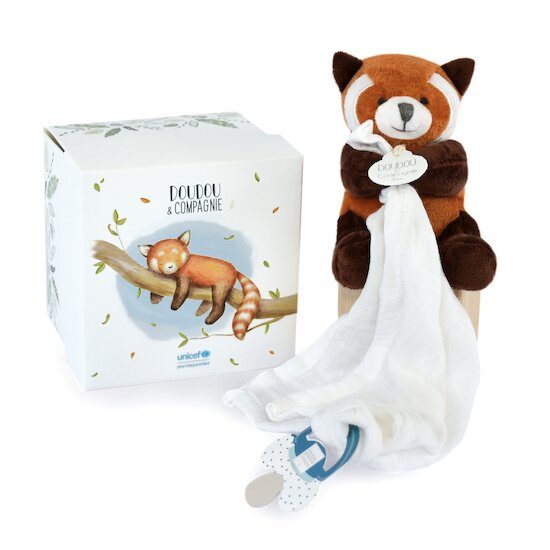 Doudou & Compagnie Panda roux avec doudou attache sucette  12 cm