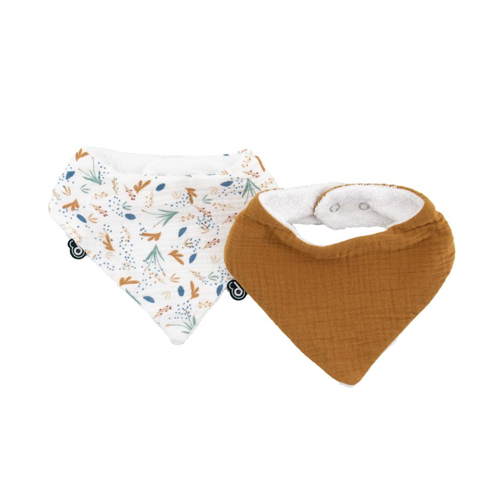 Domiva - Lot de 2 bavoirs bandana mousseline MARRON Domiva