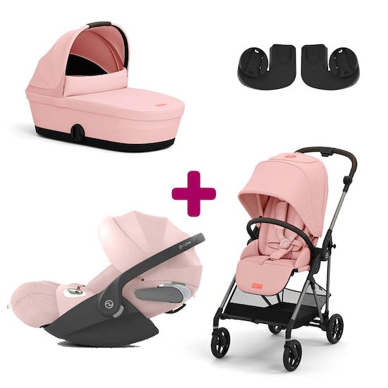 Cybex Pack Poussette trio Melio 4 Candy Pink + Nacelle Melio 4 Candy Pink + adaptateurs coque + Coque Auto Cloud T i-Size Tissu Plus Peach Pink  