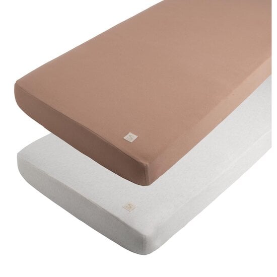 Sauthon Lot 2 Draps Housse Rectangulaires Petit Coeur Rose Poudré/Beige Chiné 