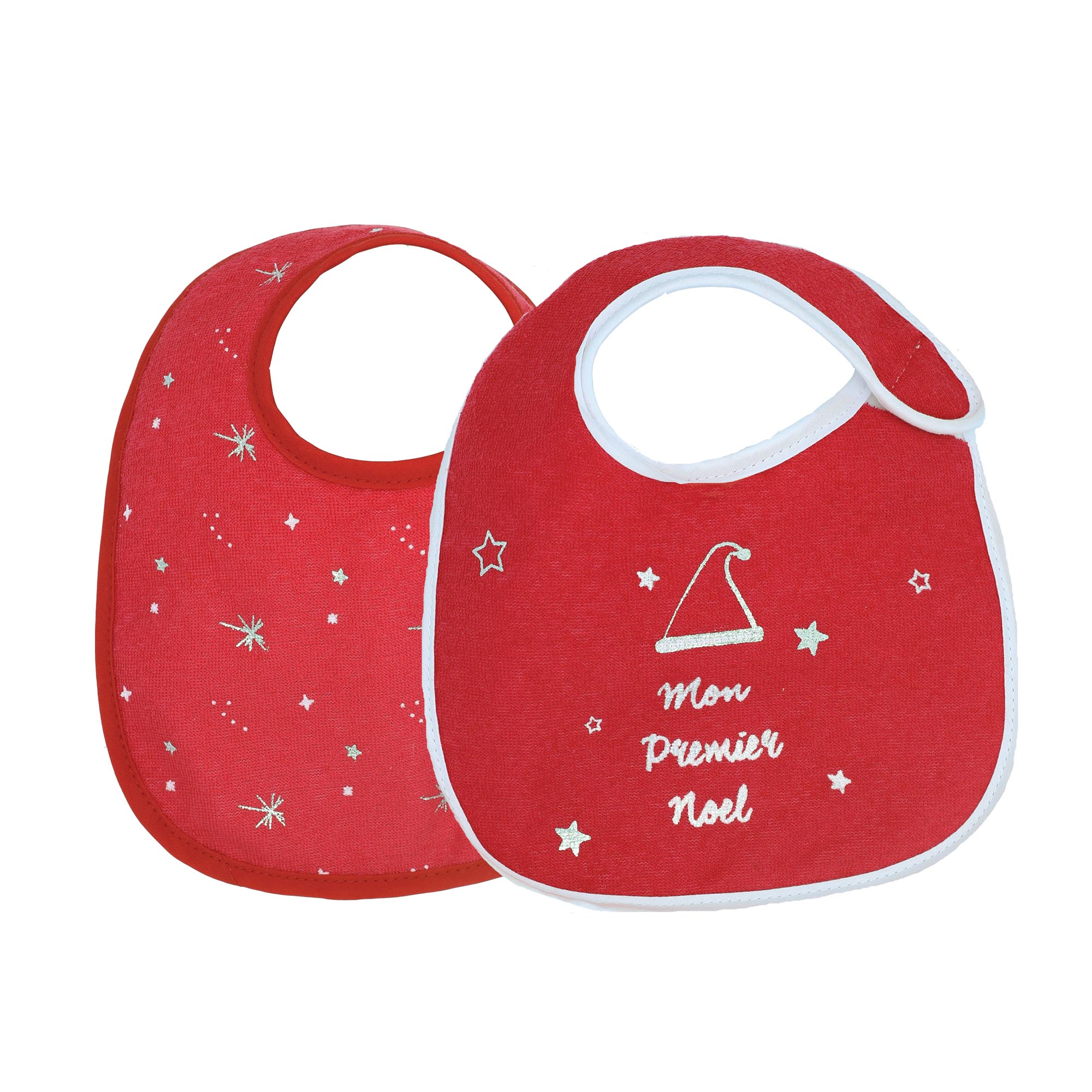 Lot de 2 Bavoirs Naissance Noël ROUGE Trois Kilos Sept